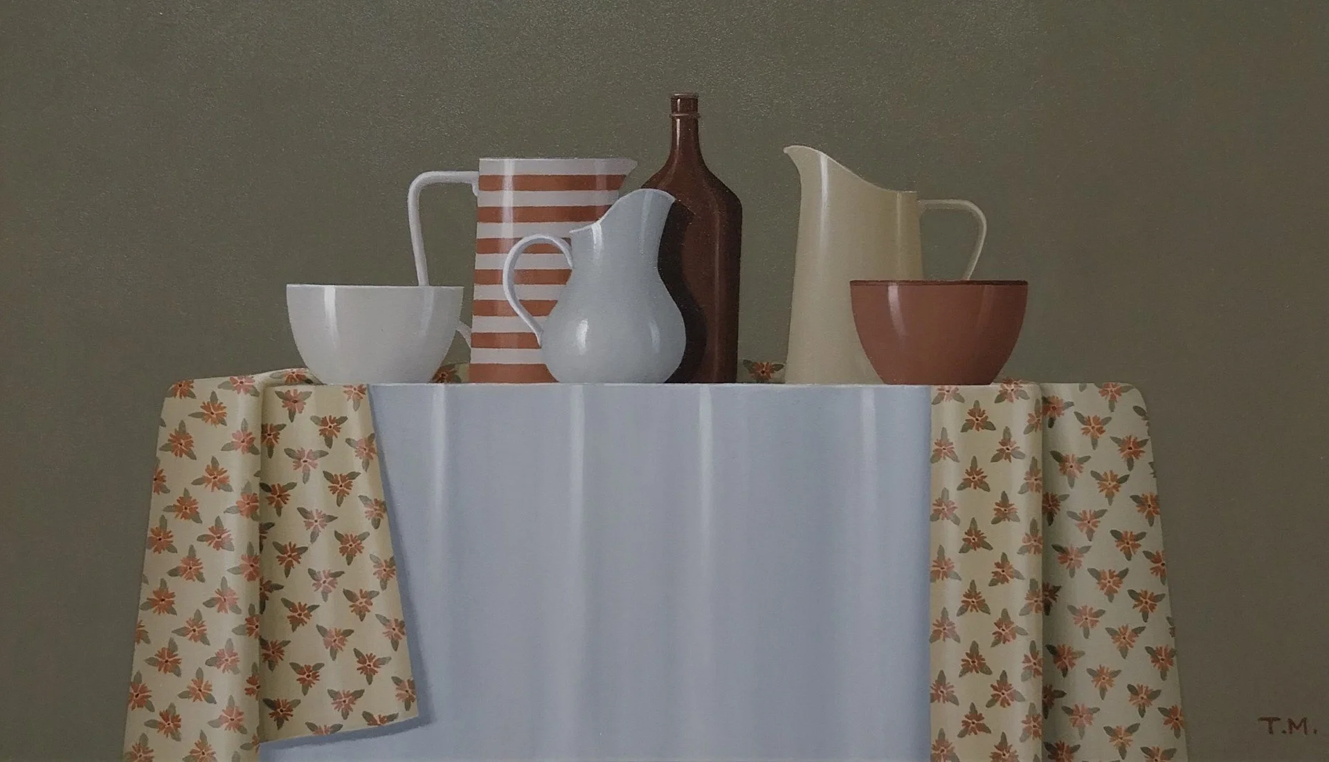 Trudie Mooney Red Striped Jug and Floral Fabric Oil on Board 25x38cm 2025 1700.jpg