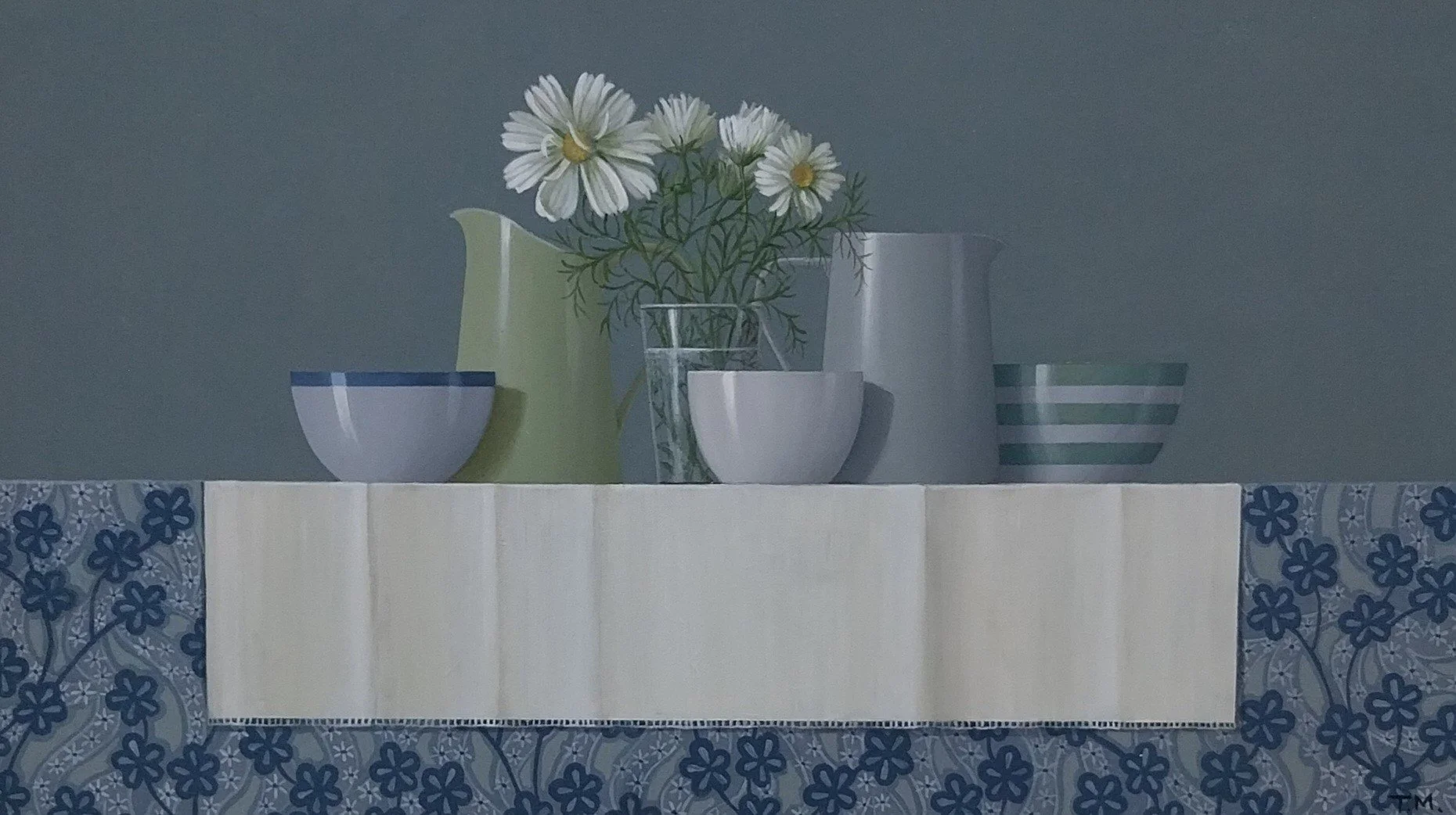 Blue Print Fabric and Cosmos Oil on Board 2025 1800.jpg