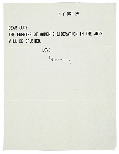 archivesofamericanart :
The Armory Show wasn’t the only big event in 1913 - it was also the year that suffragists marched on Washington to demand women’s right to vote. In light of that centennial anniversary, which is being celebrated this weekend , and the kickoff of Women’s History Month , it seemed like a good time to present you with this declaration from Nancy Spero.
Nancy Spero letter to Lucy R. Lippard , 1971 Oct. 29. Lucy R. Lippard papers , Archives of American Art, Smithsonian Institution.