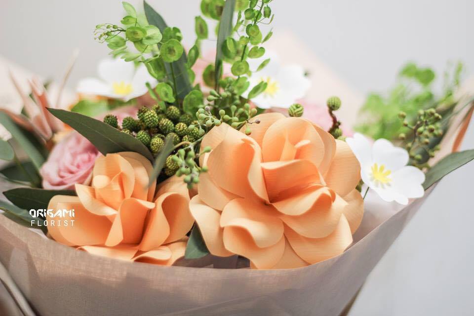 Peach paper roses bouquet, origami flowers – And so to Shop