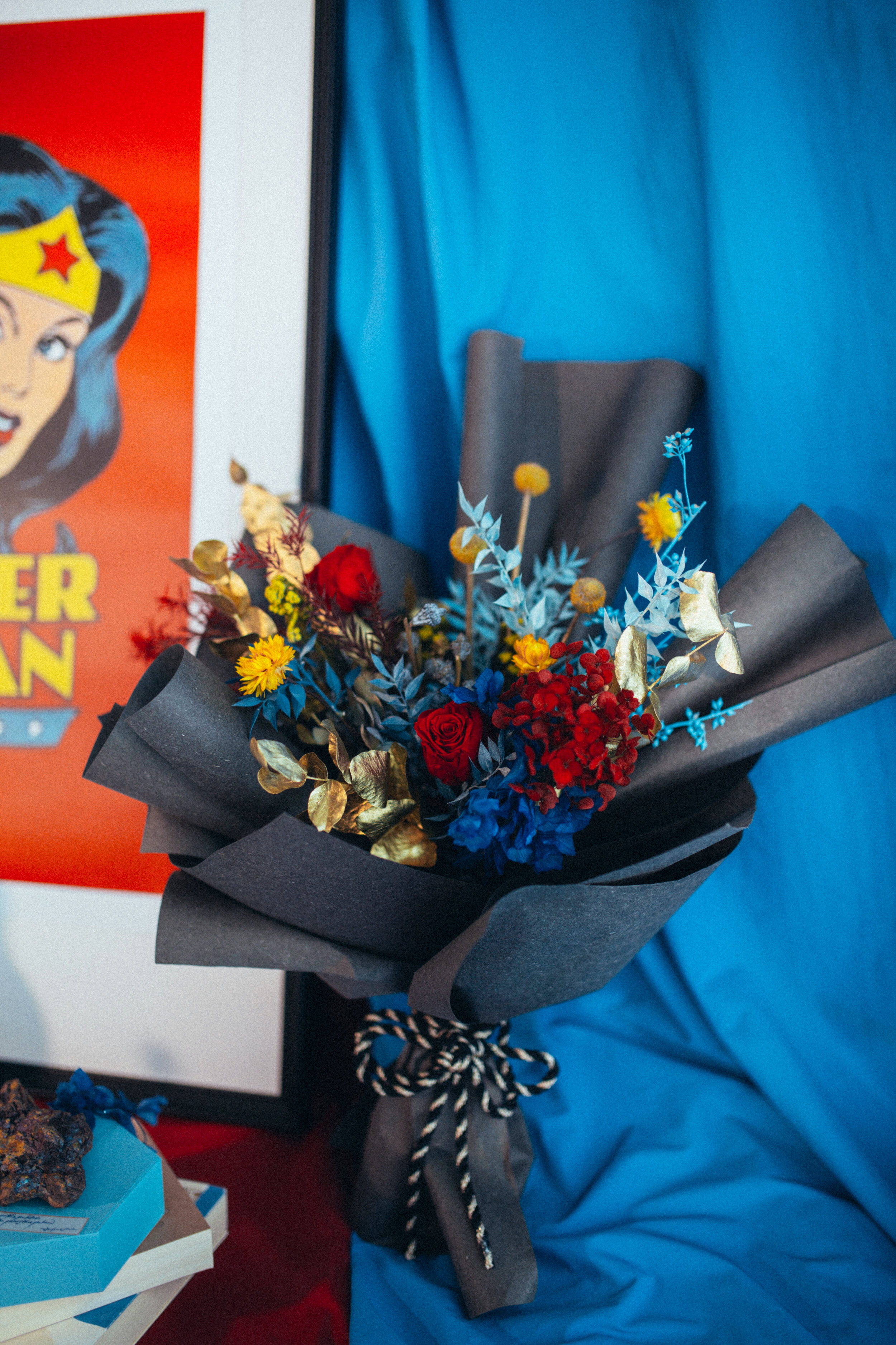 wonder woman flower arrangement
