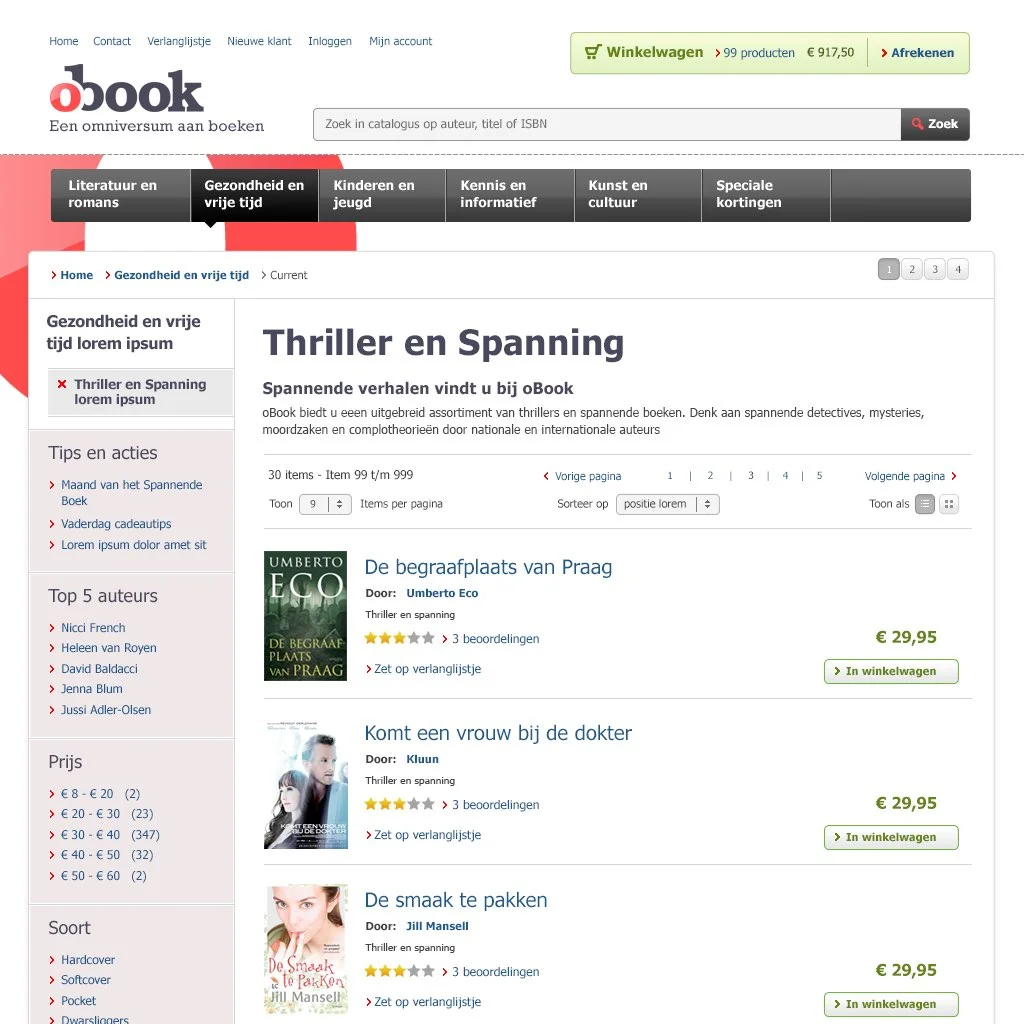 oBook.nl - E-book webshop design Design of webshop selling e-books
