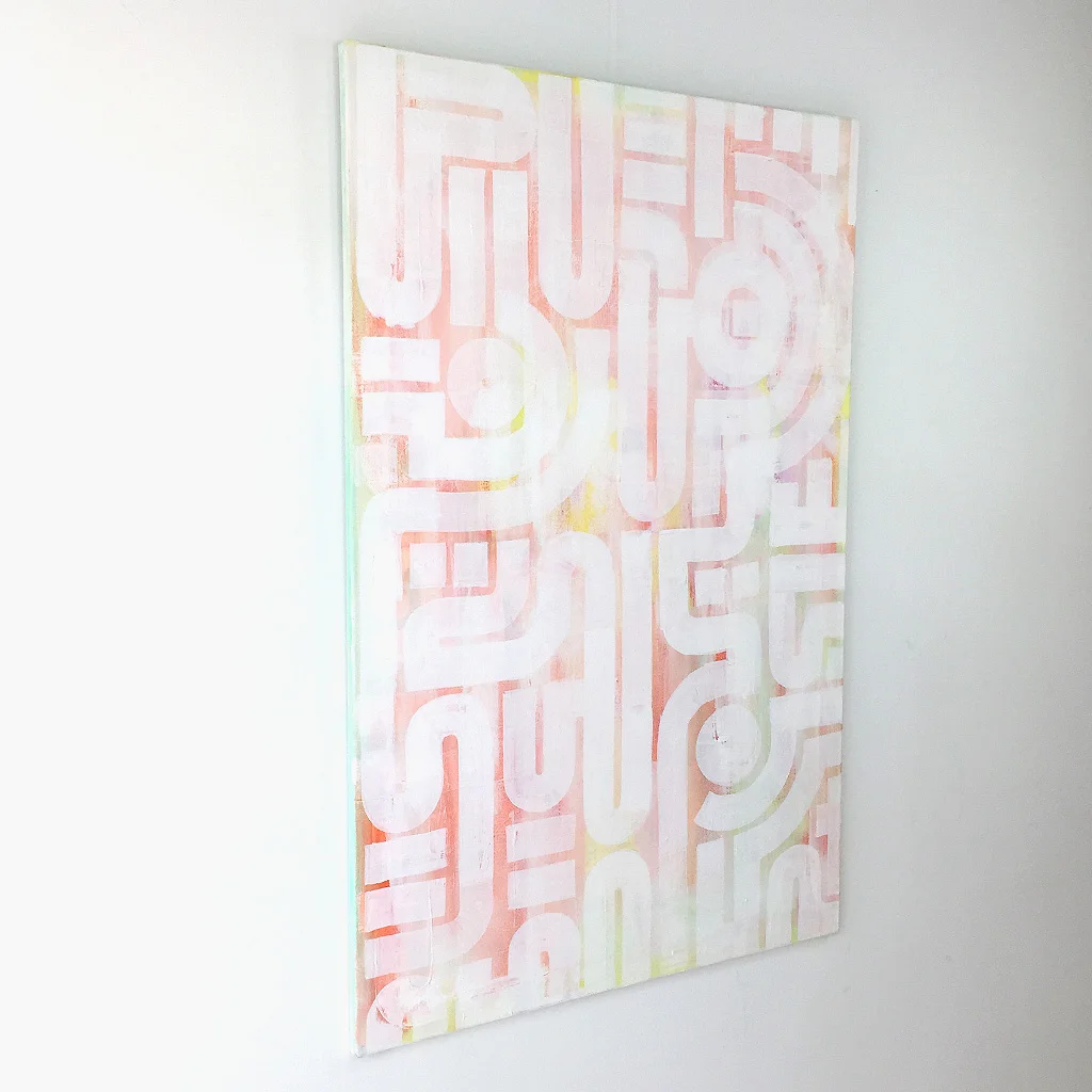 Photo 3 of 7 - Left side view of artwork 'soft skin' - an abstract painting on canvas by Dutch contemporary urban artist Michiel Nagtegaal