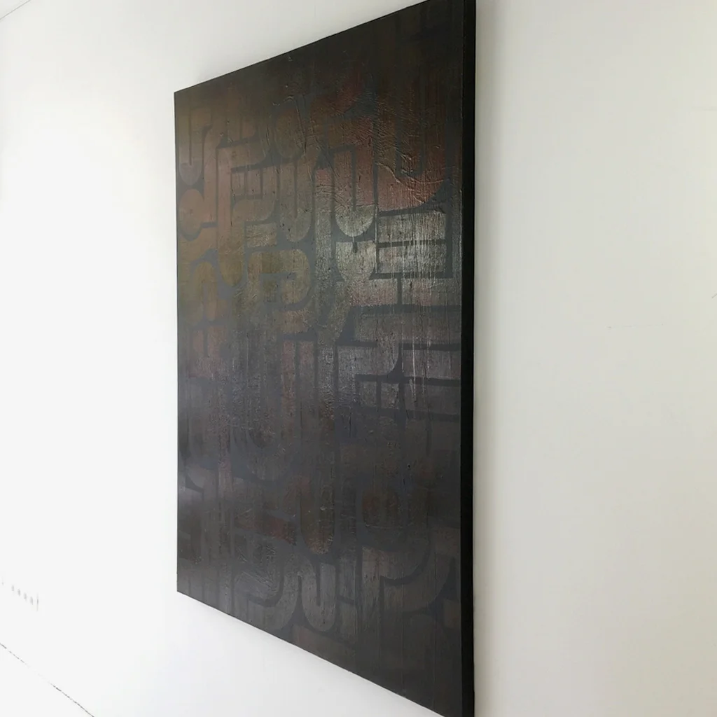 Image 2 of 5 - Right view of artwork 'Back to Black I' - a larger abstract dark painting on canvas by Dutch contemporary urban artist Michiel Nagtegaal