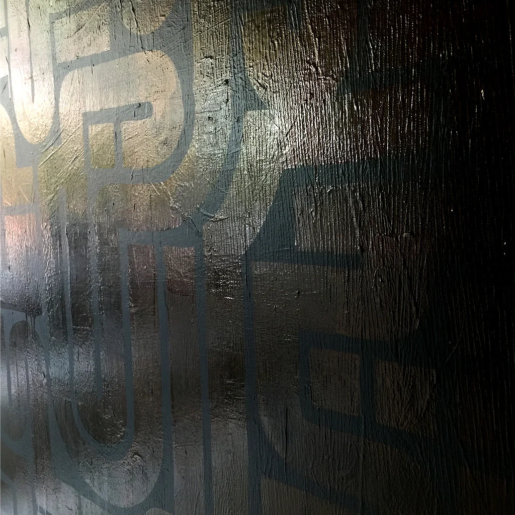 Image 4 of 5 - Close-up view 1 of artwork 'Back to Black I' - a larger abstract dark painting on canvas by Dutch contemporary urban artist Michiel Nagtegaal