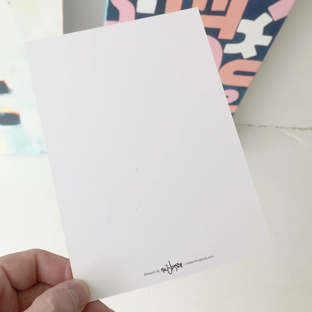 Back view of one of five Luxe Medium Postcards of a set of five, printed on super heavy paper by Moo Cards. 