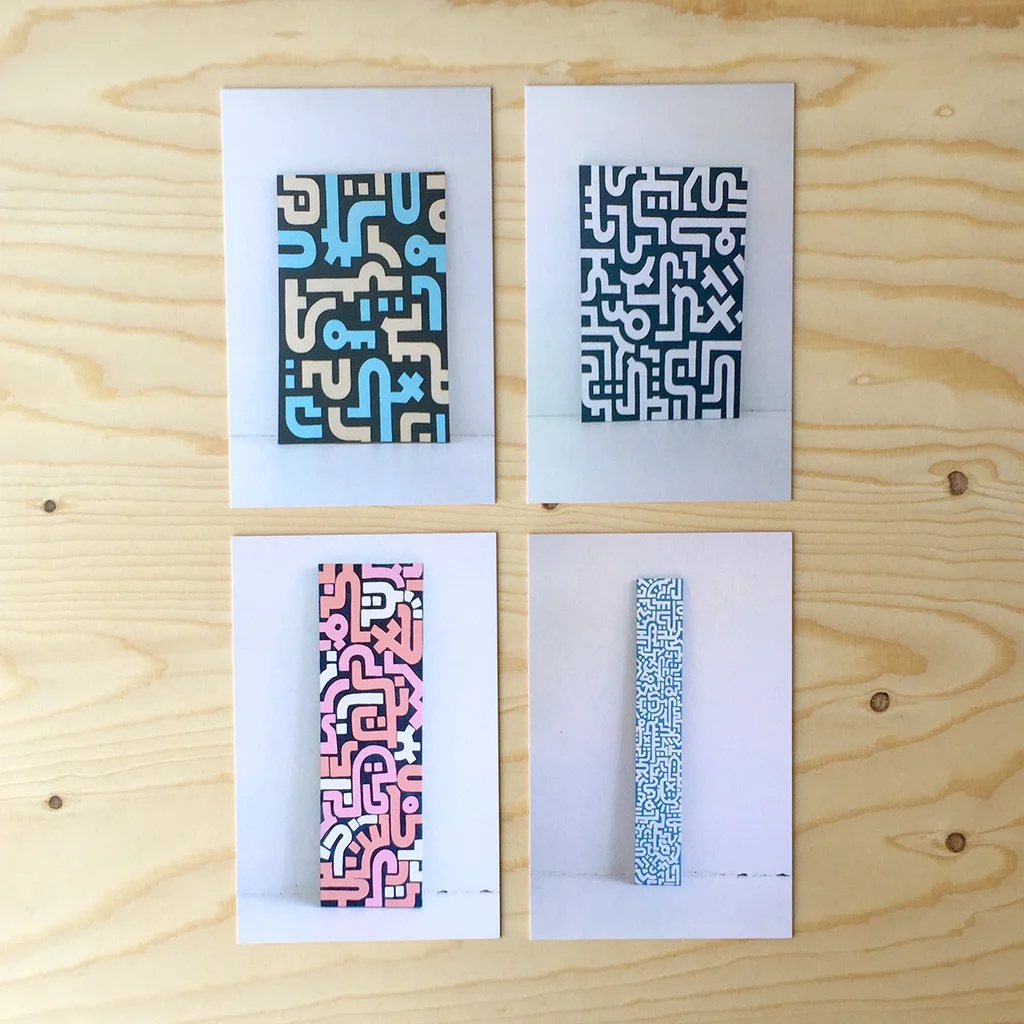 Photo 1 of a set of 4 Moo Luxe Medium Postcards with artworks by Dutch contemporary urban artist Michiel Nagtegaal 