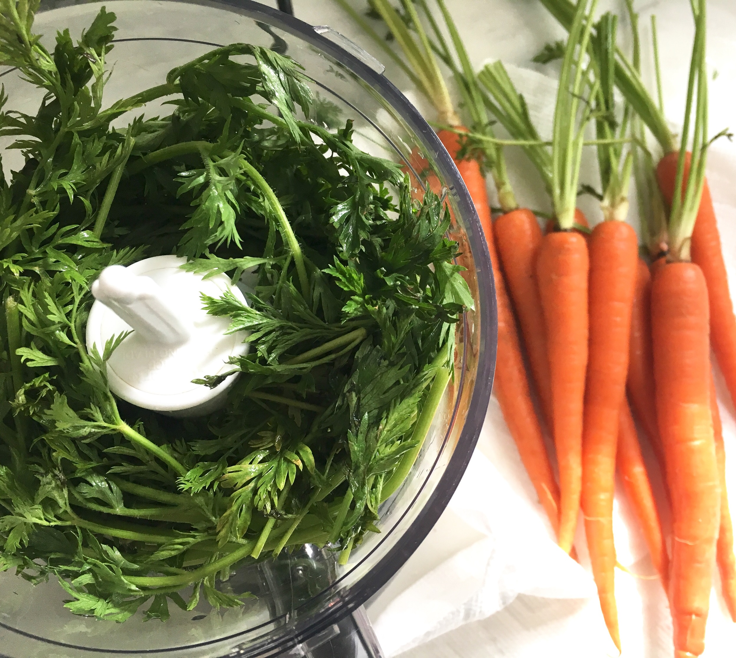 I put the whole tops in on this batch but recommend pulling off and chopping the greens first.