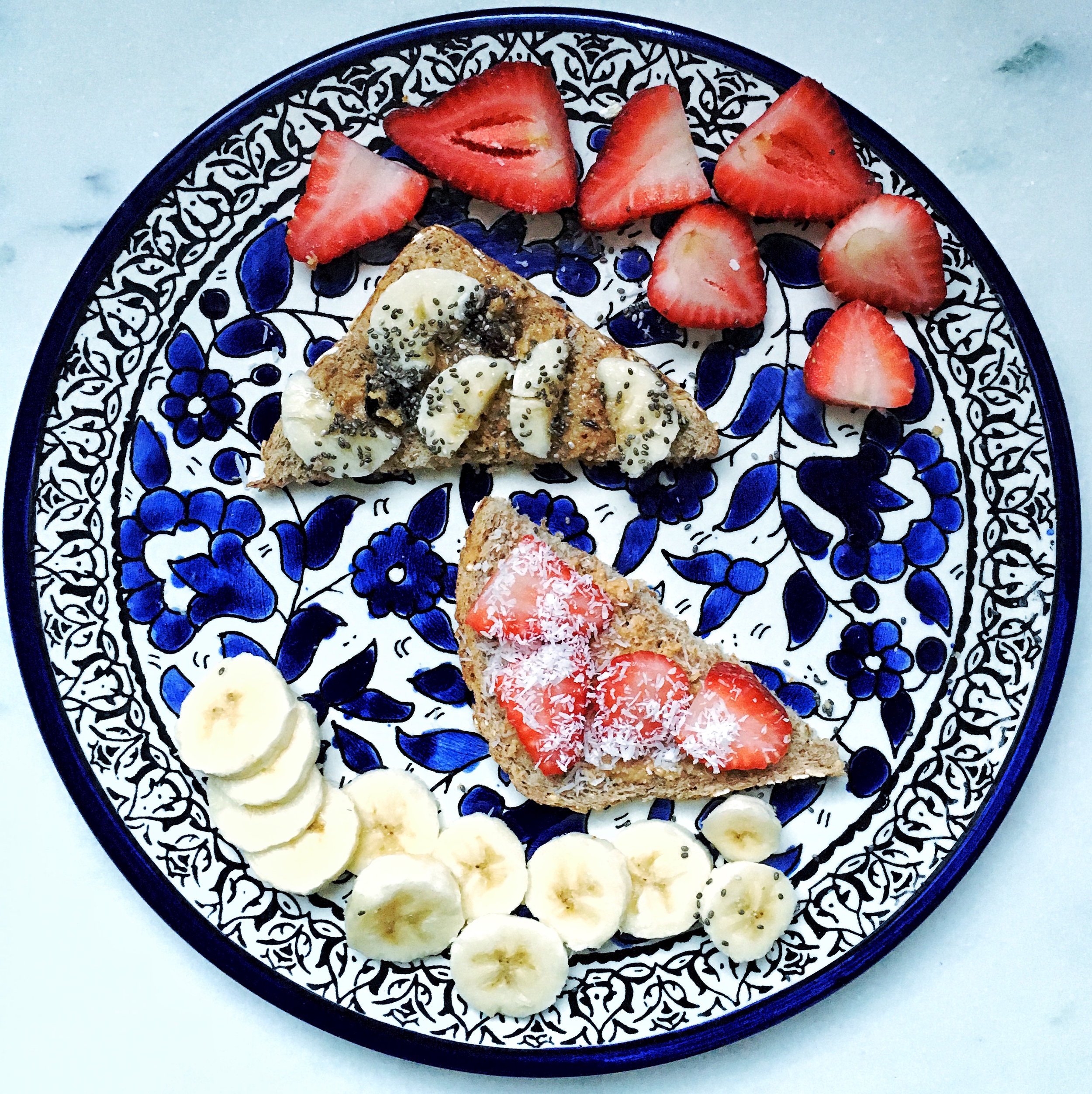 Love the sunflower seed butter with banana and chia and the cashew butter with strawberries and raw coconut flakes. 