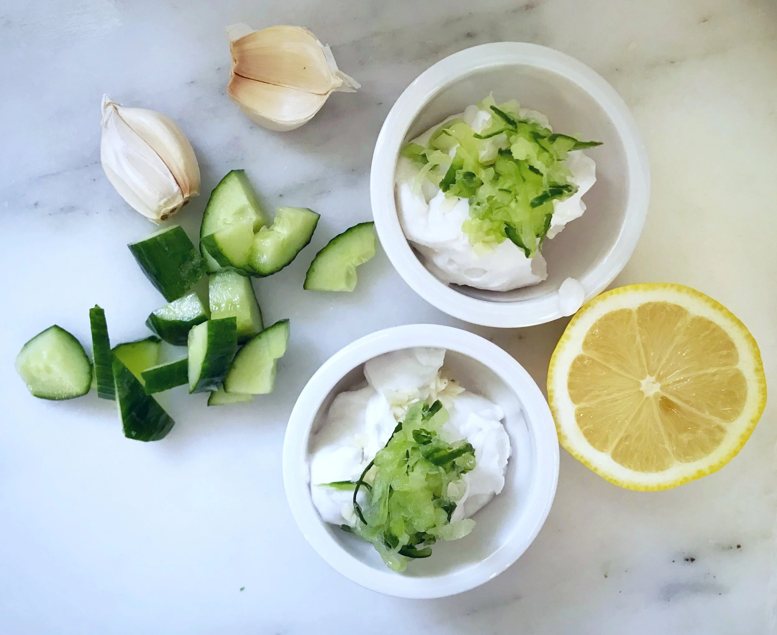 Grating and draining english cucumbers is essential to eliminating excess water