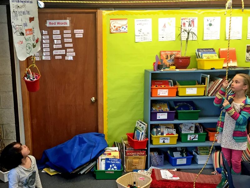 Students used rafters to hang pulleys