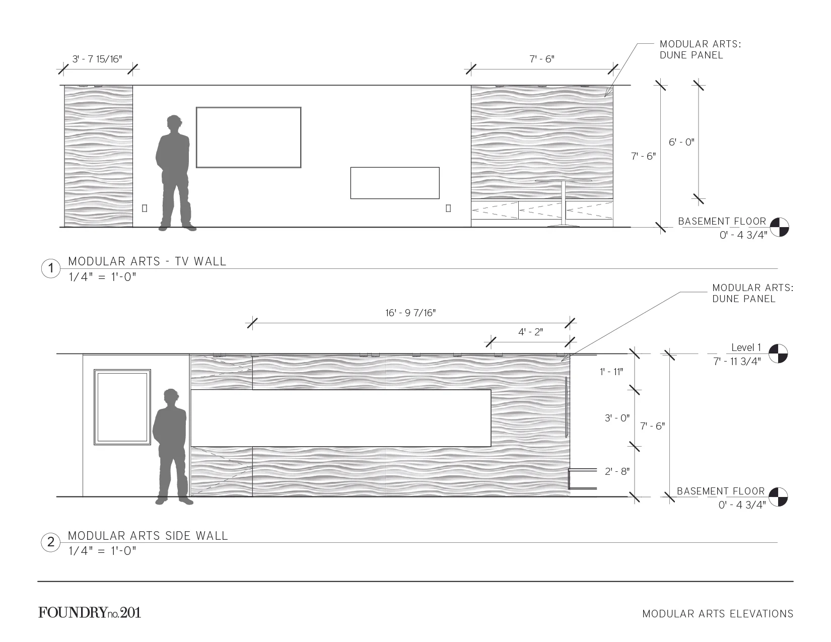 Elevations showing the Modular Arts locations.