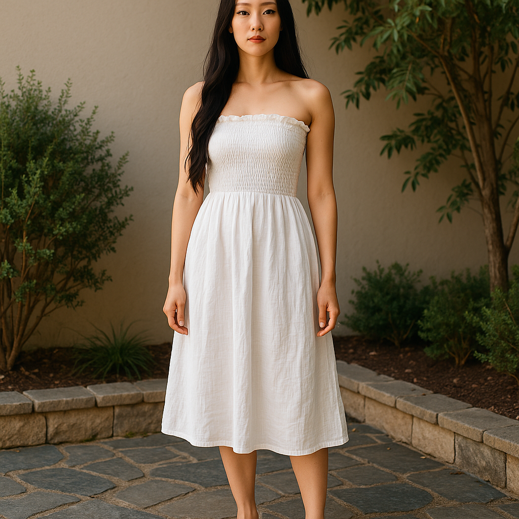 knee length dresses for ladies Double Gauze Scoop Neck Midi Dress – Moa main image 0