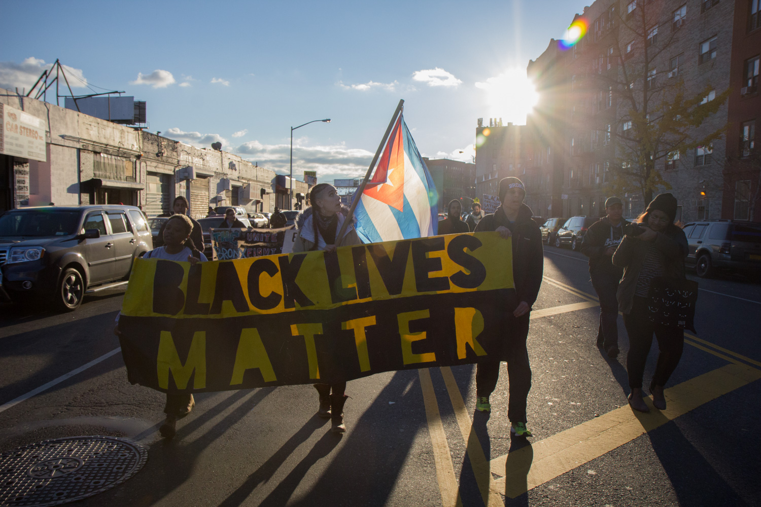 Community organizers and residents march between the Bronx neighborhoods of Mott Haven and Hunt's Point to protest against police violence and other policies that criminalize low income and immigrant communities in the South Bronx. November 26