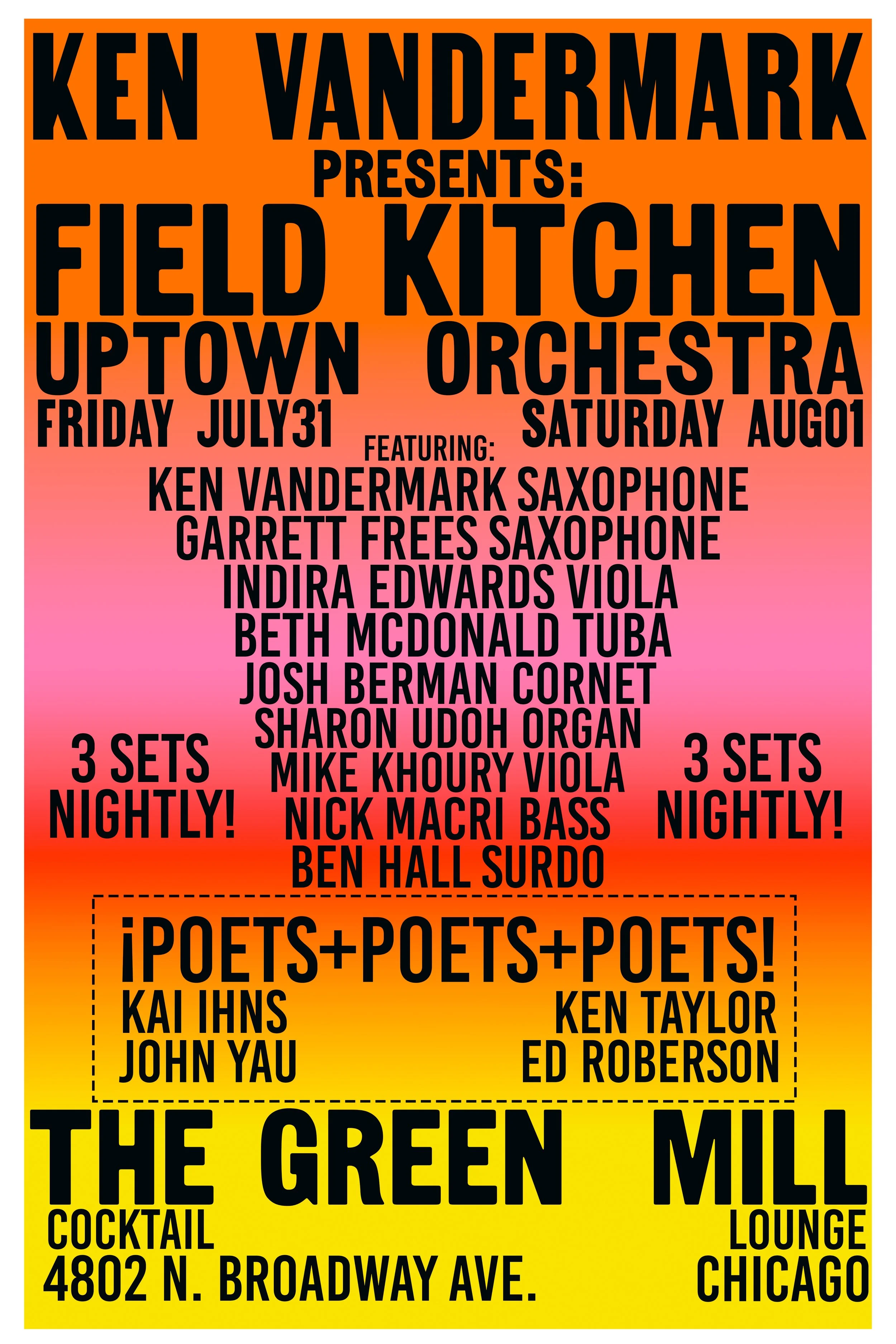 Ken Vandermark presents The Field Kitchen Uptown Orchestra &amp; Poets @ Green Mill (Chicago)
