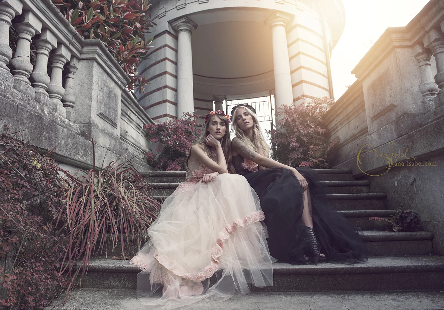 Model: Timea Orban & Alessandra Rocca Photography: Ana Isabel Dresses: Agnes Mira Rosa Headdresses: Rouge Pony Makeup: Sarah Shaw Published: ELEGANT Magazine