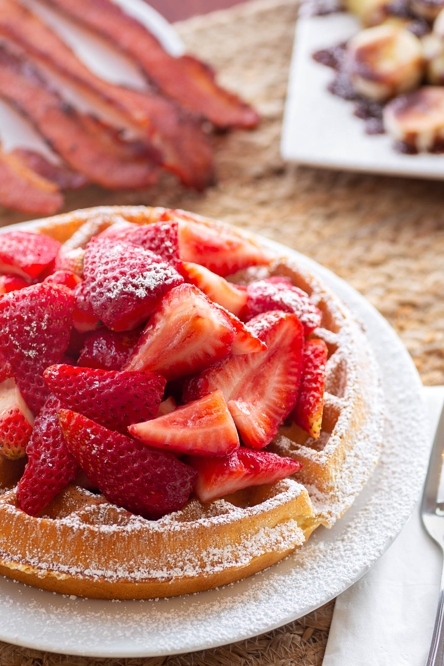 Belgian waffle with strawberries
