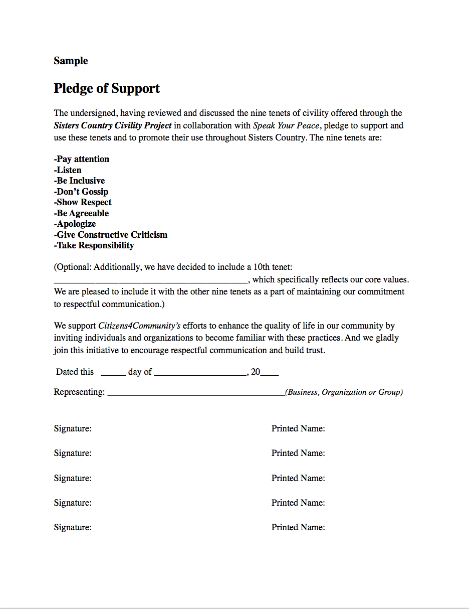 Sample Resolutions, Letters, Pledges — Citizens6Community Sample Resolutions, Letters, Pledges — Citizens6Community