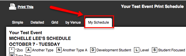 A screenshot of the schedule portal with the "My Schedule" tab highlighted with an arrow.