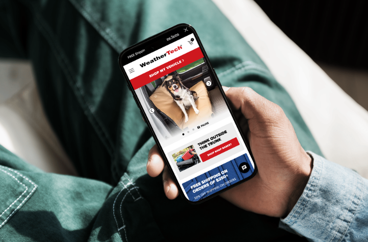 WeatherTech site on mobile phone