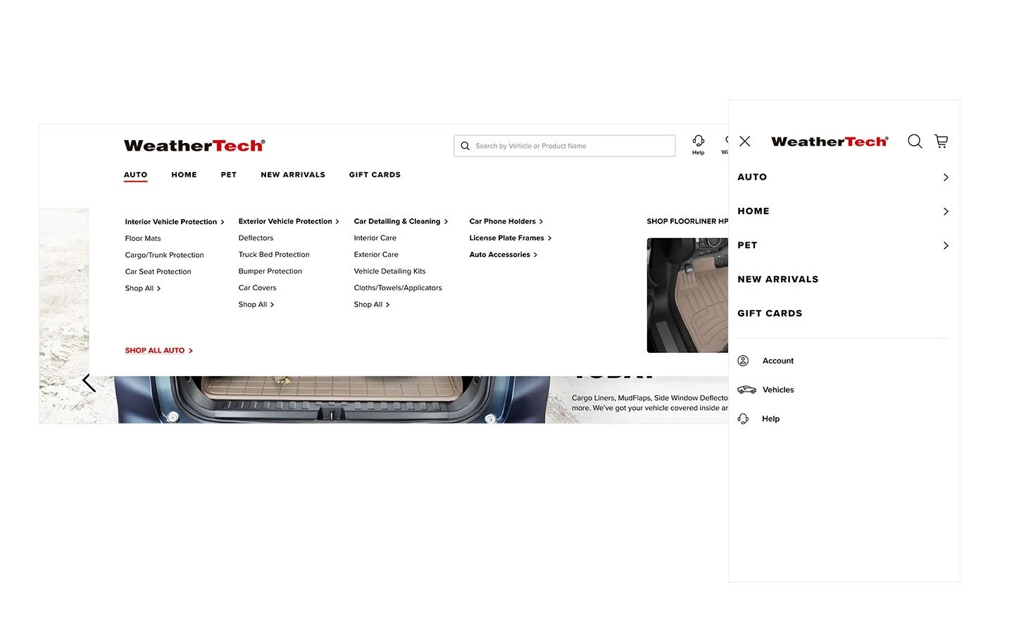 Updated Navigation Menu on WeatherTech.com