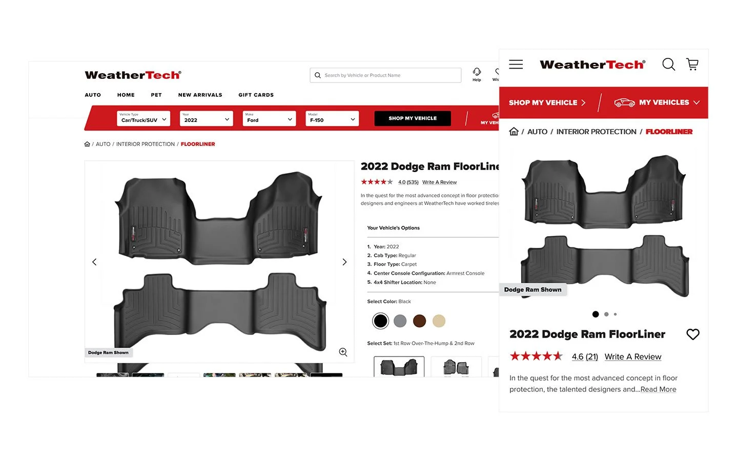 Updated Product Detail Page on WeatherTech.com