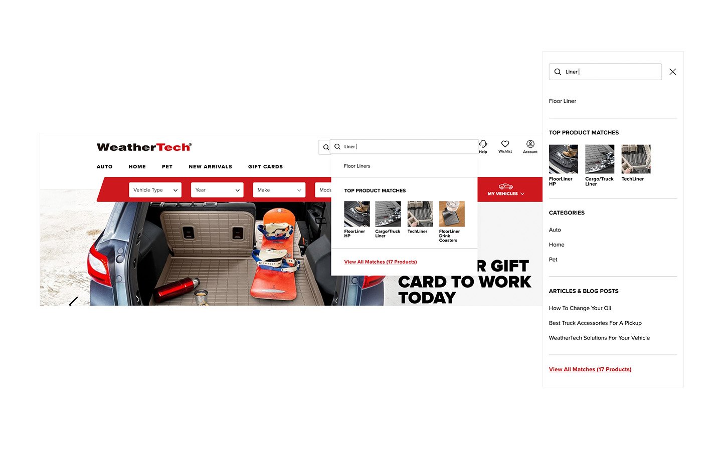 Search Feature on WeatherTech.com