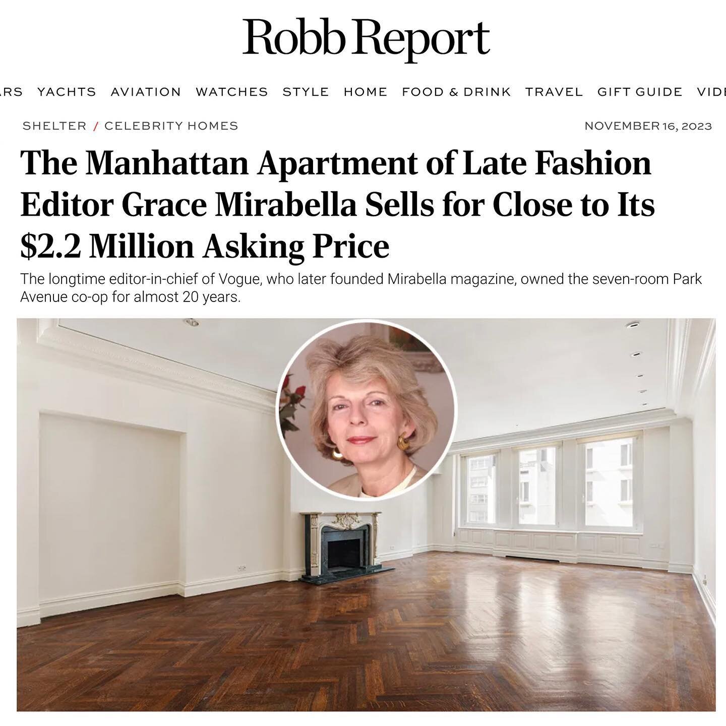 Just Sold // The apartment of late fashion editor Grace Mirabella. Co-listed with @marthakramerfox // Last Asking $2,195,000