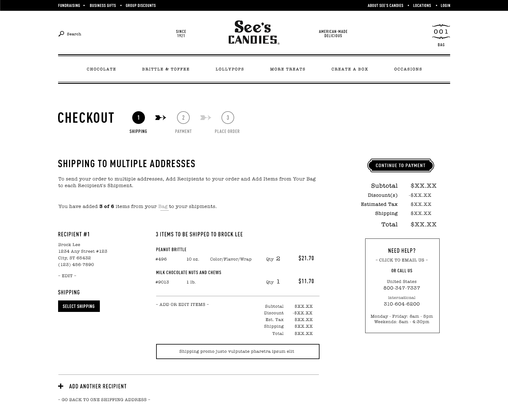 Multi-address checkout