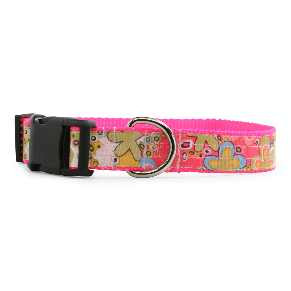 Mod Flowers Hot Pink Dog Collar