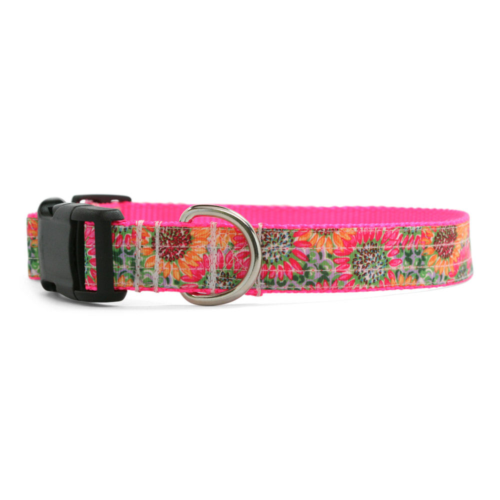 Neon Pink Sunflower Dog Collar