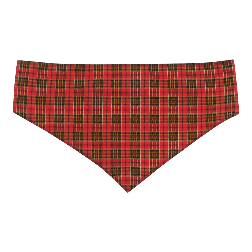 Holiday Plaid Metallic Dog Bandana Collar with Gold Fringe