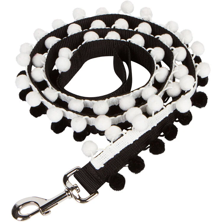 Black and White Pom Pom Dog Leash