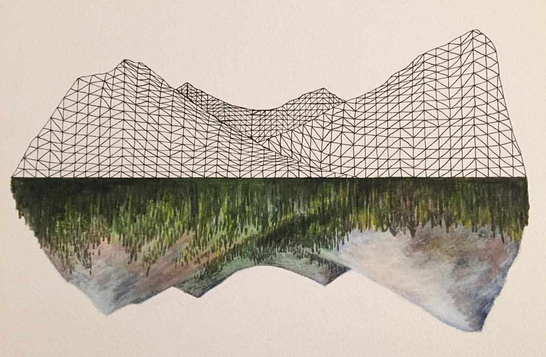 mountain matrix #1 | 10" x 14" pen, marker, watercolor | 2016 | SOLD