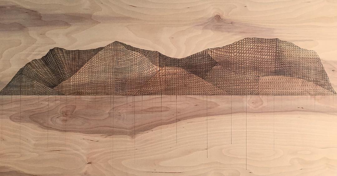 Mountain Matrix | 24"x48" wood stain, pen on birch | 2016 | SOLD 3.24.16