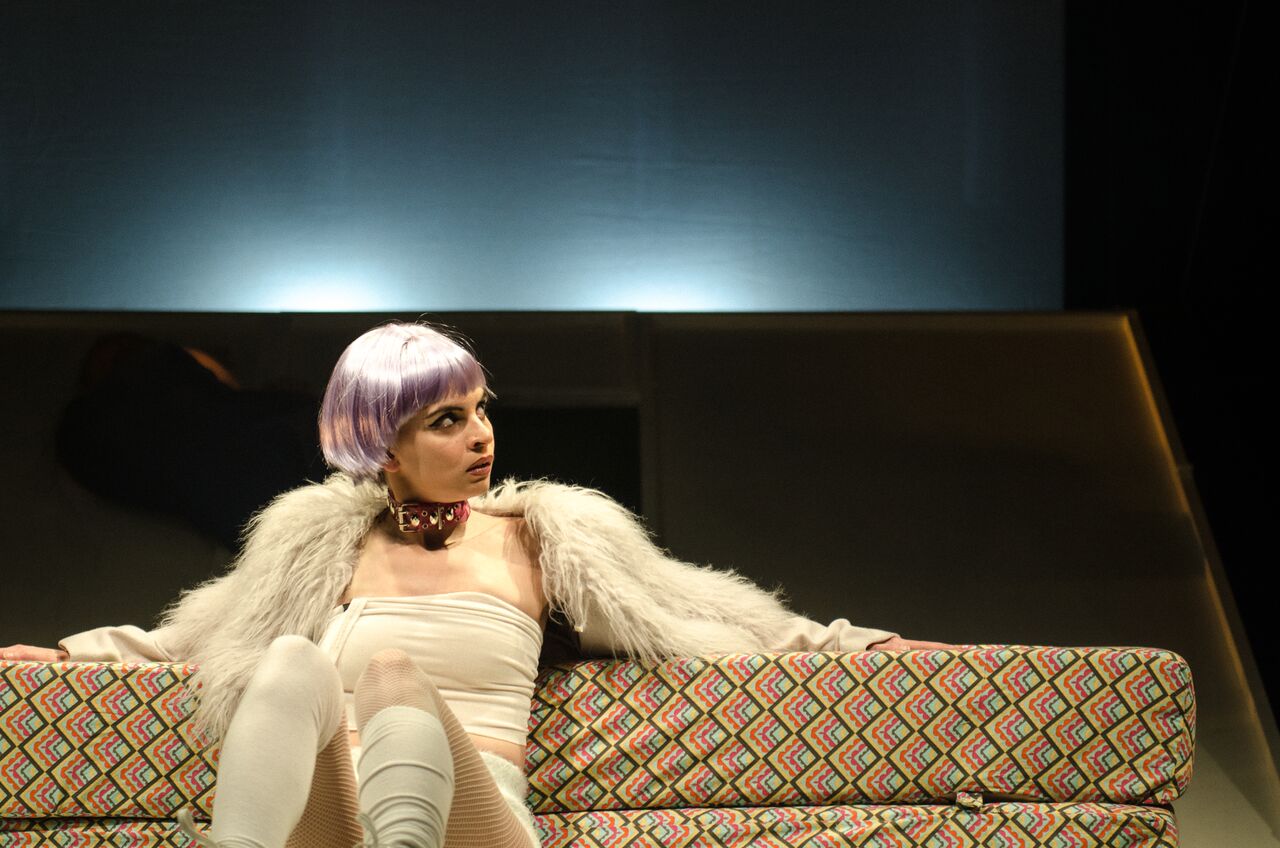 Photos by Eugene Holtz from the world premiere (2015). Produced by Théâtre I.N.K at Théâtre Aux Écuries, Montreal. Directed by Marilyn Perrault. with Benoît Landry as Olivier, Laurence Dauphinais as Marilyne, Marilyn Castonguay as Alexe, and Xavier Malo as Dany.