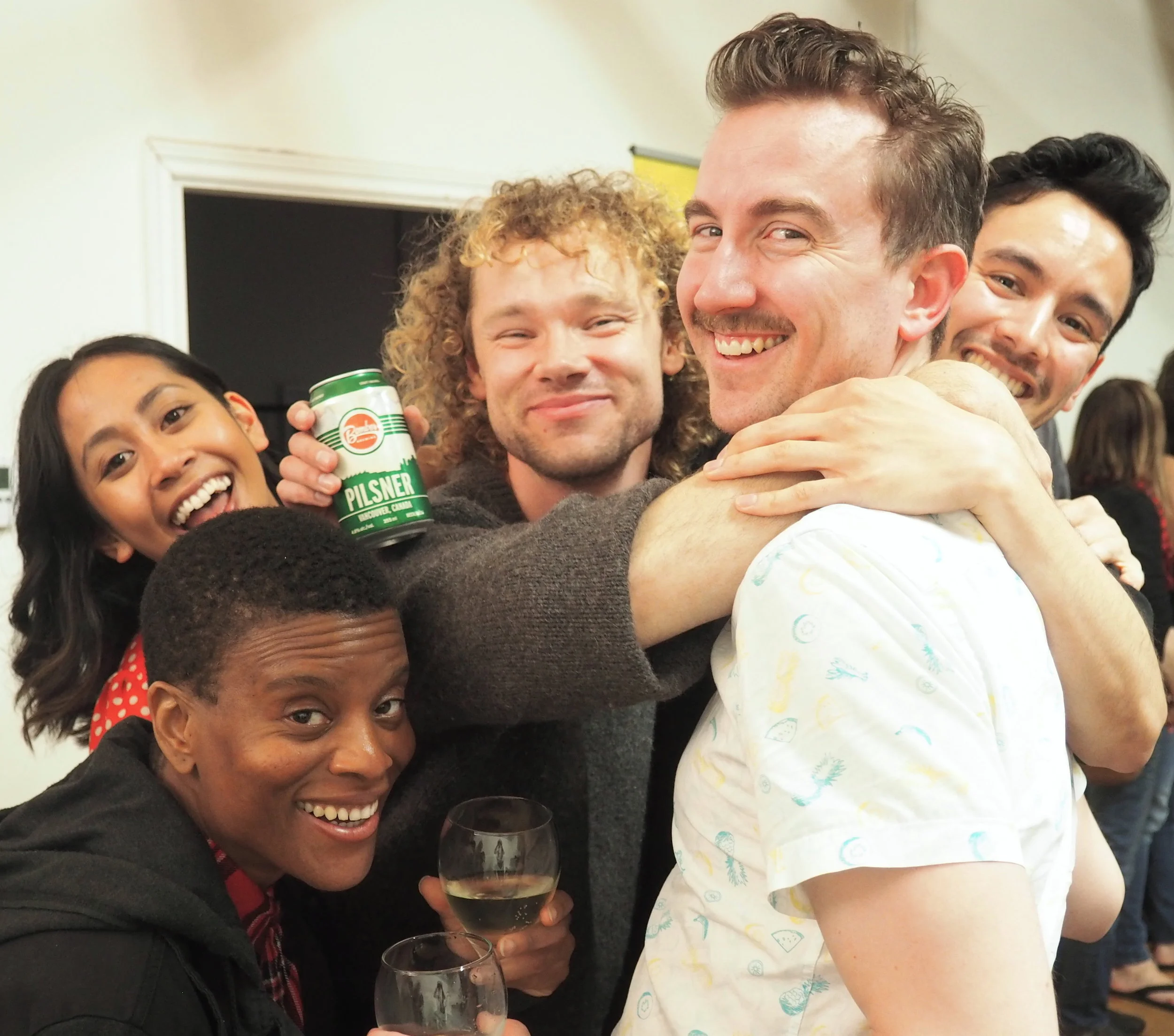 L-R: Sarah Roa, Nneka Croal, Nathan Barrett, playwright Olivier's Sylvestre, and Conor Wylie, The Paradise Arms, May 18, 2017. Photo by Richard Wolfe.
