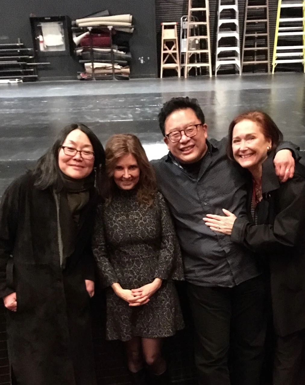 L-R: Translator and interpreter Fang Zhang, who spoke about her work with the Shanghai Theatre Academy translating everything from THE JOY LUCK CLUB to THE MASTER AND MARGARITA; Dr. Claire Conceison of MIT and Duke University, a scholar of modern Chinese theatre who spoke about the relationship between Arthur Miller and Ying Ruocheng; and my partner in Salesman in China and in life, Jovanni Sy.