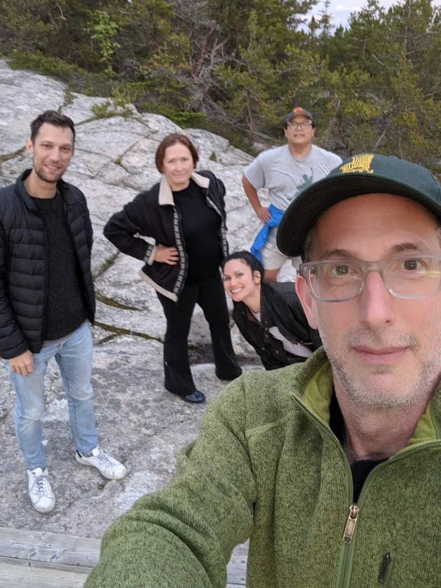 This year’s Vancouver crew at the Glassco Translation Residency was unusually large, and feisty to boot! L-R: Gilles Poulin-Denis, me, Carmela Sison, and Jovanni Sy. Taking the photo: our residency leader and senior translator Bobby Theodore.