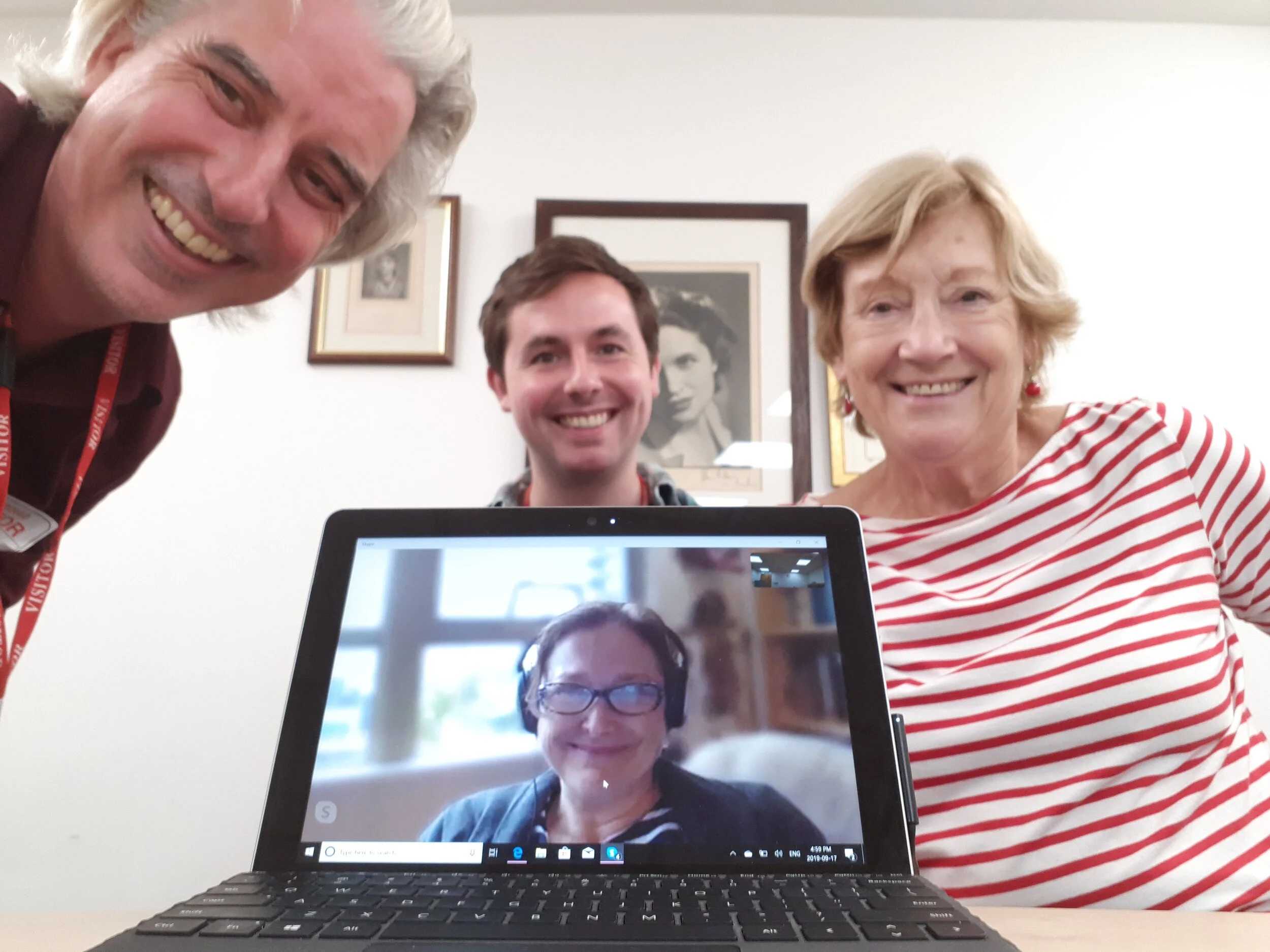 This translation workshop for Sébastien Harrisson’s lyrical and personal From Alaska took place in the London offices of Equity (the UK actors’ union), with me joining in by Skype. L-R: Director John Jack Paterson, James watterson, and Joan Blackham. You were all quite brilliant.