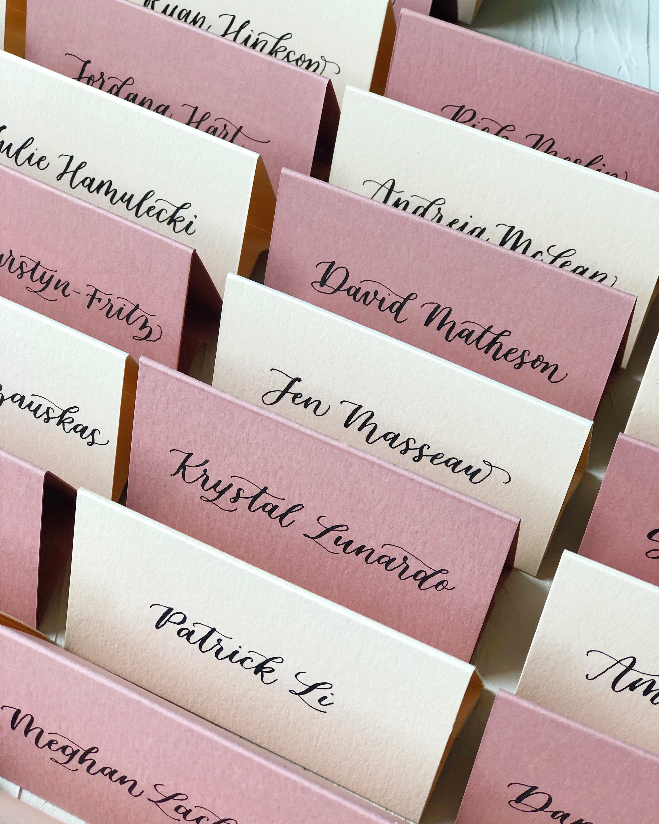 Calligraphy on place cards for the launch of Olli Brands in Toronto 