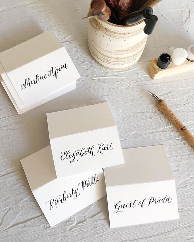 Did you catch me making these place cards the other day in my Stories? It's saved in my Highlights under &quot;BTS&quot;. In a pinch I was able to make tented place cards and calligraph them for guests at a special dinner for @prada Toronto. Sometime