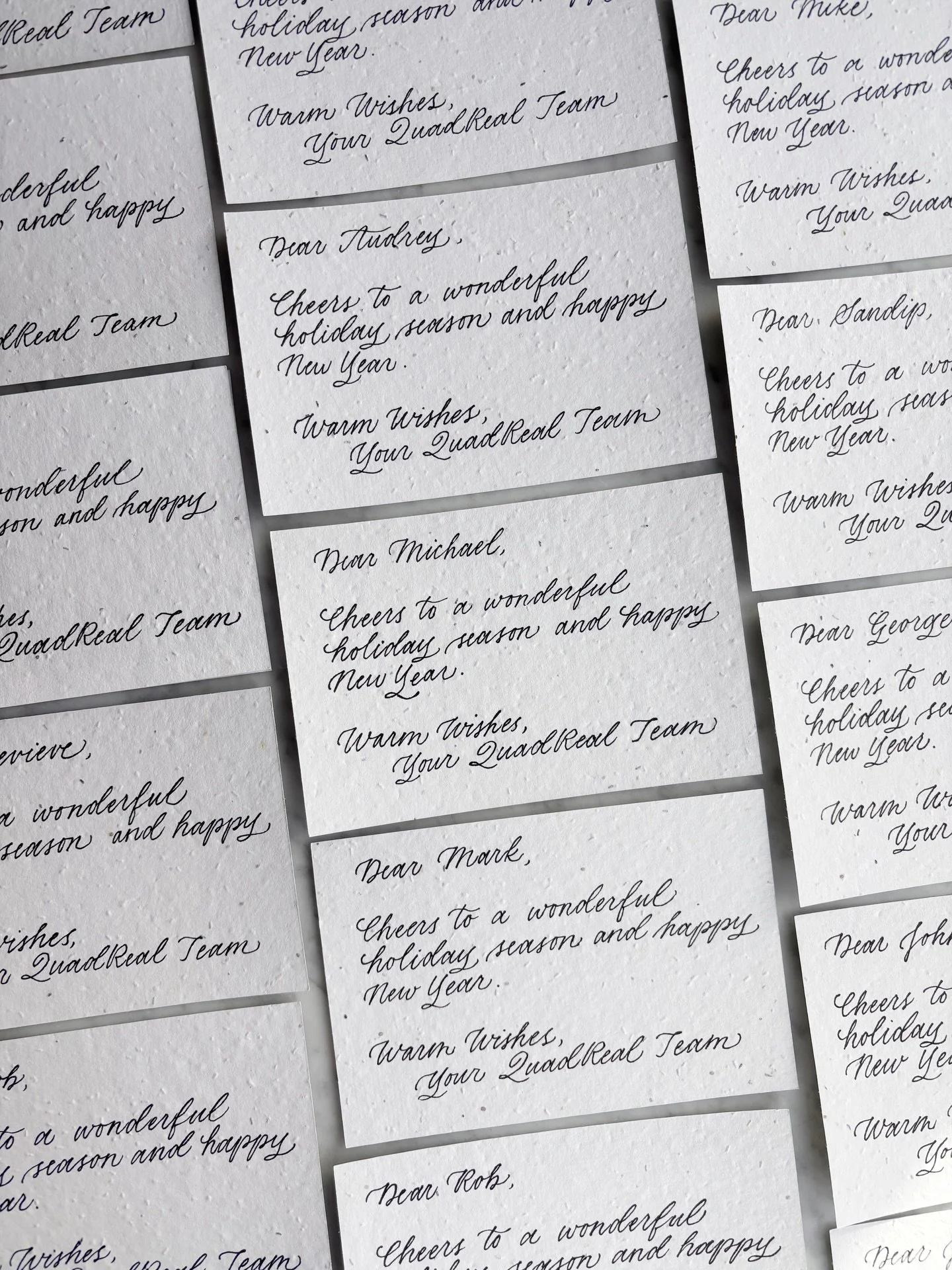 These handwritten holiday notes for @quadrealpropertygroup were created on plantable seed paper - they simply need to be planted into soil, watered, and then you can watch wildflowers grow 🌼🪻🌸

QuadReal also planted a tree as part of this year&rsq