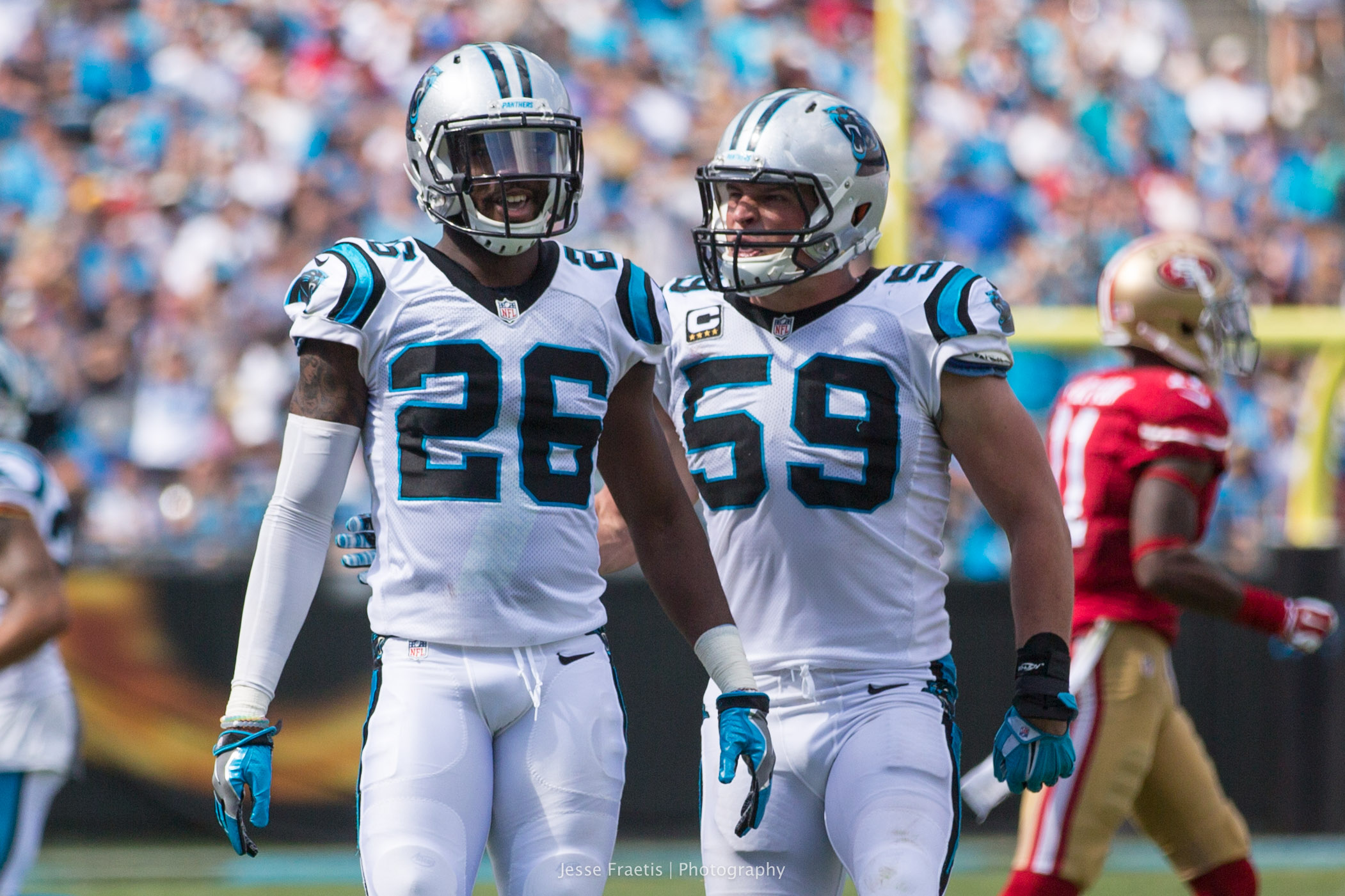 Luke Kuechly giving rookie CB Worley kudos for the stop