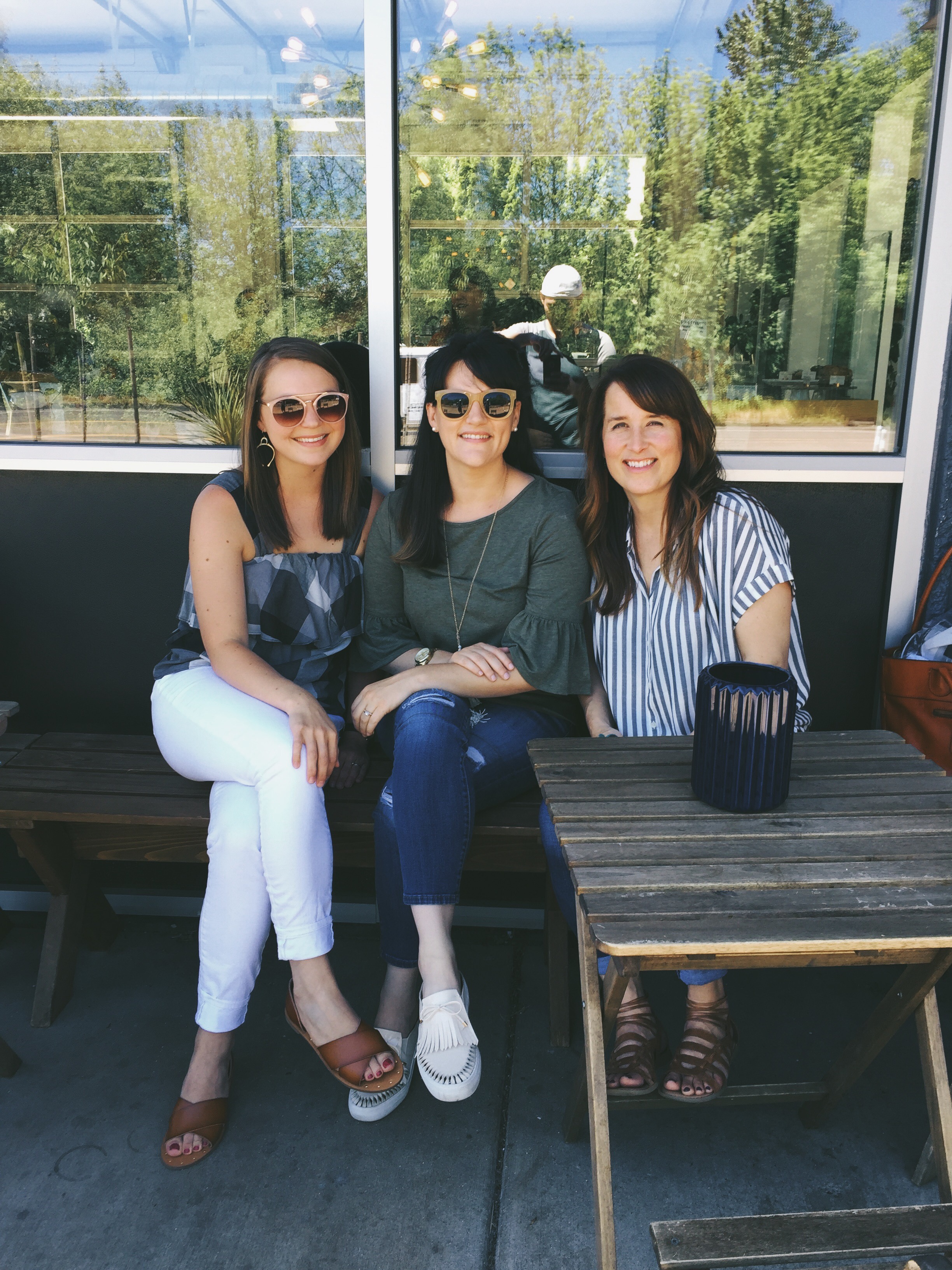 Molly: shirt (similar) / pants / sunglasses / sandals Ashley: shirt / pants / shoes / sunglasses Aymee: shirt / pants / sandals