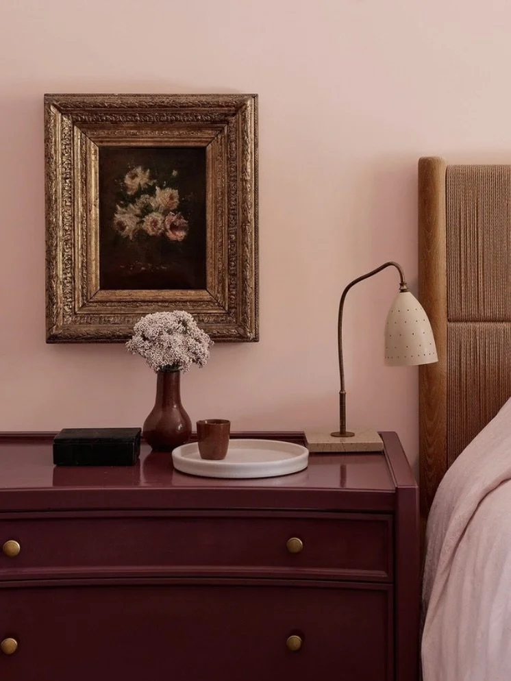 Bedside moments&hellip;
1. A California guest suite wrapped in the palest pink Roman Clay  lovingly nicknamed &ldquo;the womb room&rdquo; &mdash;designed to gently cocoon guests in soft blush tones.
The view: Olive trees from your Juliet balcony.
⠀⠀⠀