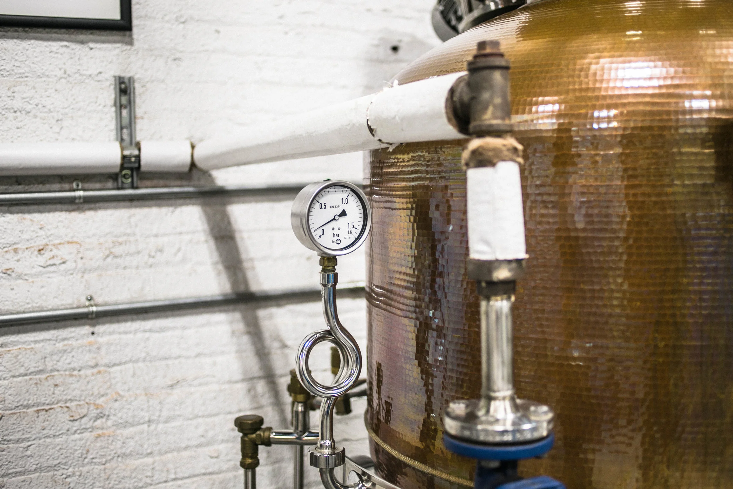 The copper pot still, where DeAngelo's American Dry Gin is vapor-distilled