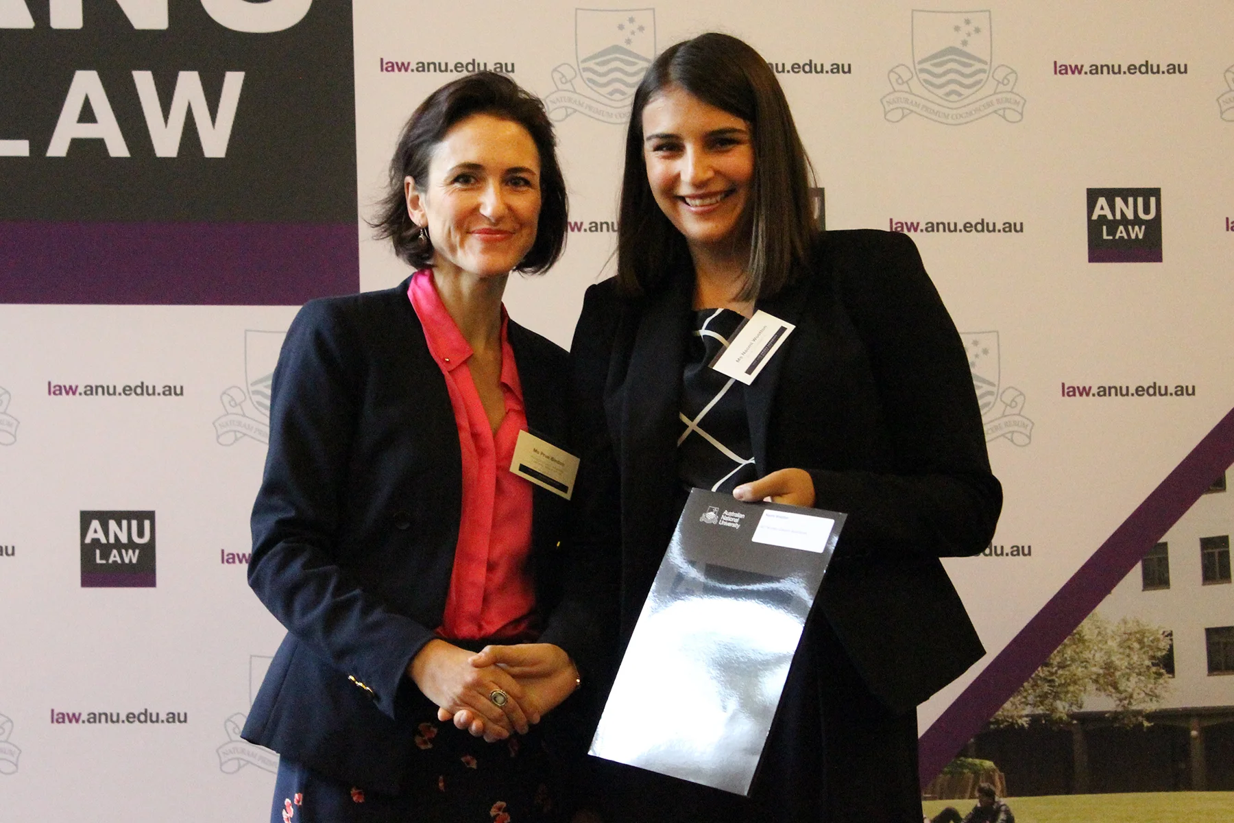 Naomi Wootton accepts ACT Women Lawyers Association Award from President Prude Bindon