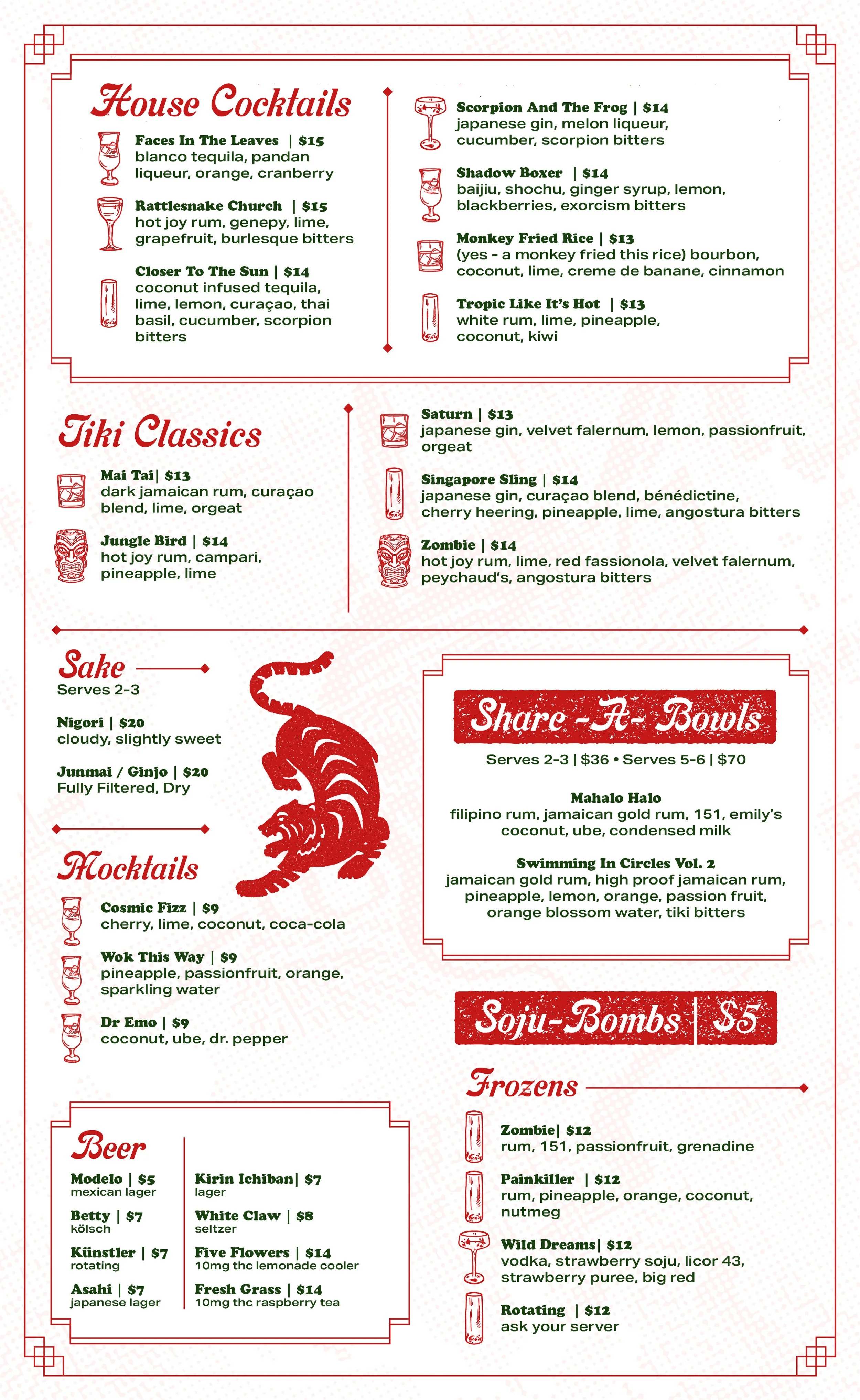 Hot Joy San Antonio Drink Menu