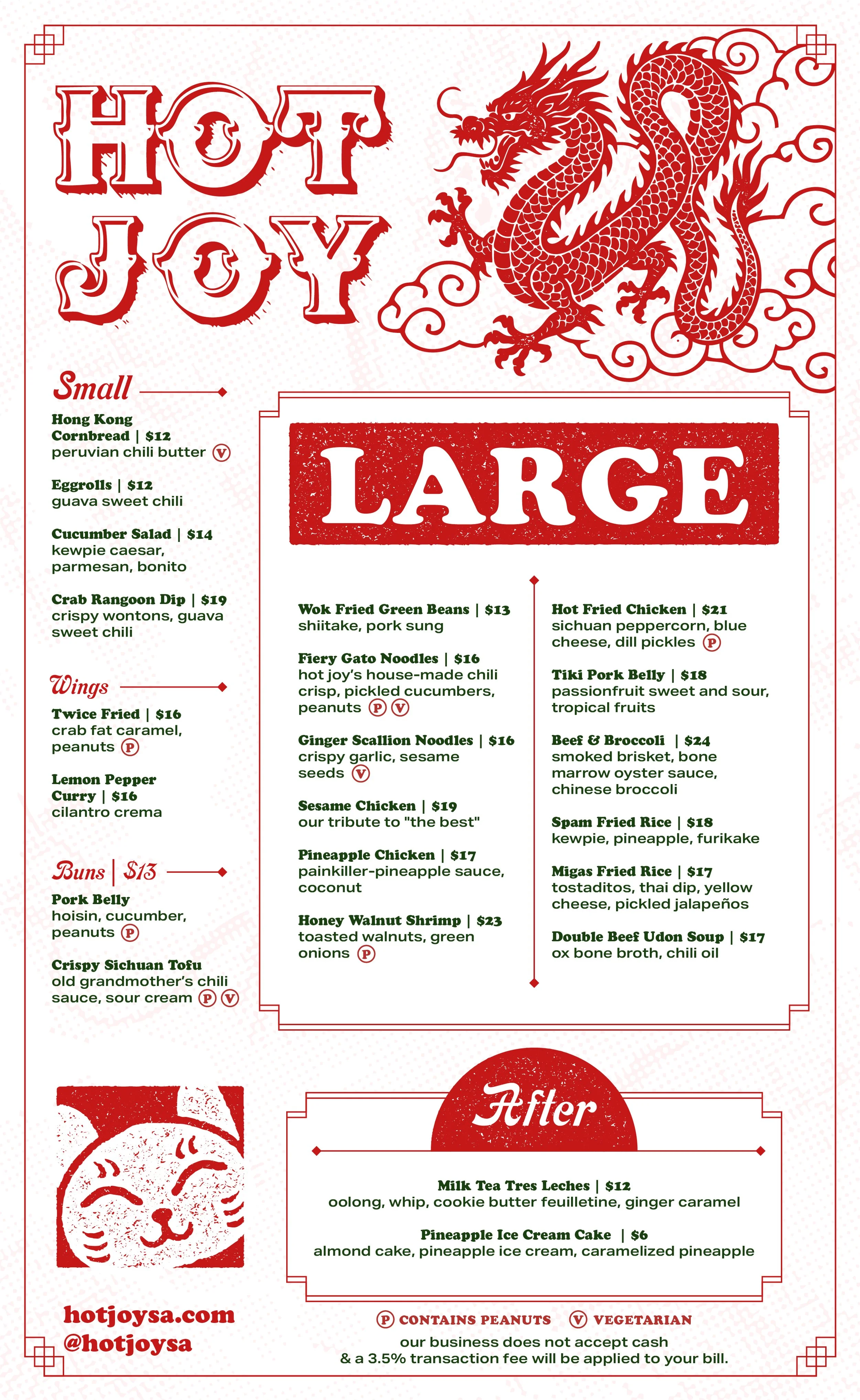 Hot Joy San Antonio Dinner Menu